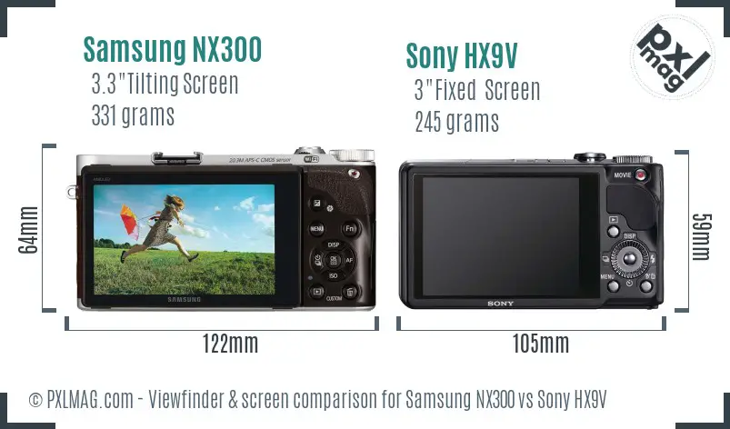 Samsung NX300 vs Sony HX9V Screen and Viewfinder comparison