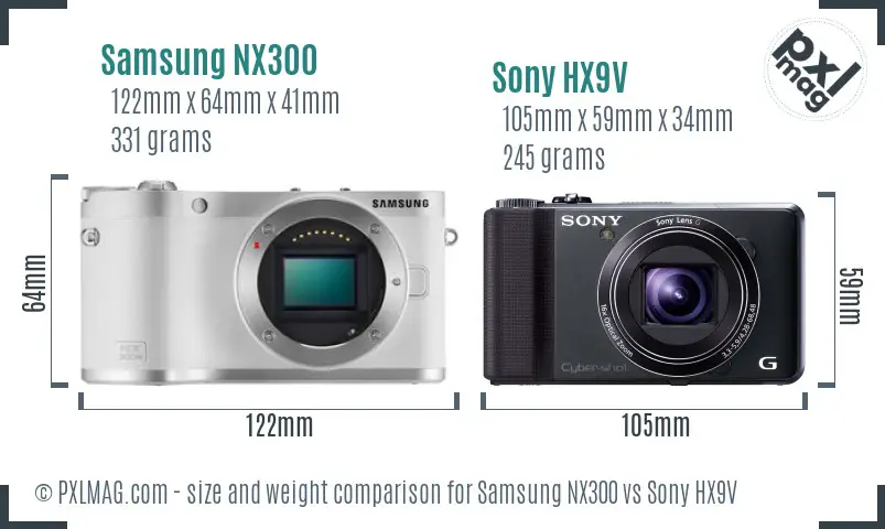 Samsung NX300 vs Sony HX9V size comparison