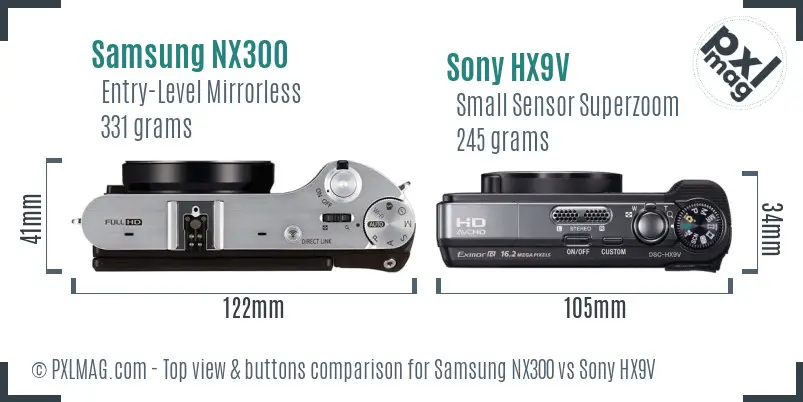 Samsung NX300 vs Sony HX9V top view buttons comparison