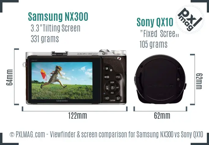 Samsung NX300 vs Sony QX10 Screen and Viewfinder comparison