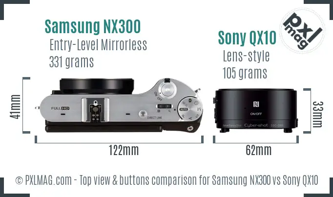 Samsung NX300 vs Sony QX10 top view buttons comparison