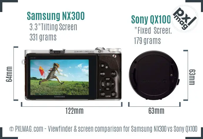 Samsung NX300 vs Sony QX100 Screen and Viewfinder comparison