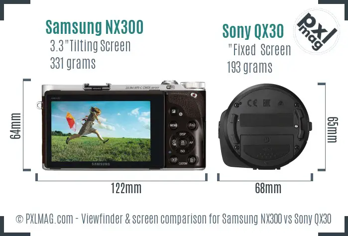 Samsung NX300 vs Sony QX30 Screen and Viewfinder comparison