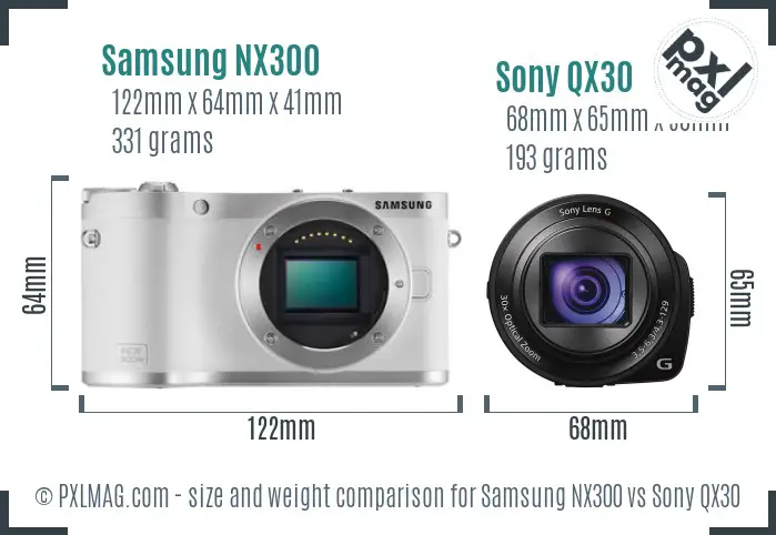 Samsung NX300 vs Sony QX30 size comparison