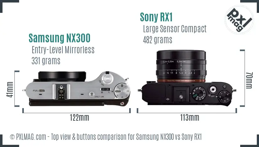 Samsung NX300 vs Sony RX1 top view buttons comparison