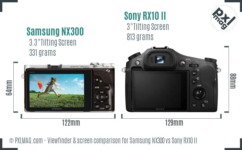 Samsung NX300 vs Sony RX10 II Screen and Viewfinder comparison