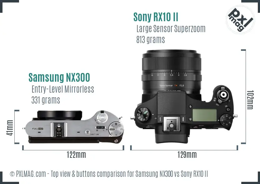 Samsung NX300 vs Sony RX10 II top view buttons comparison