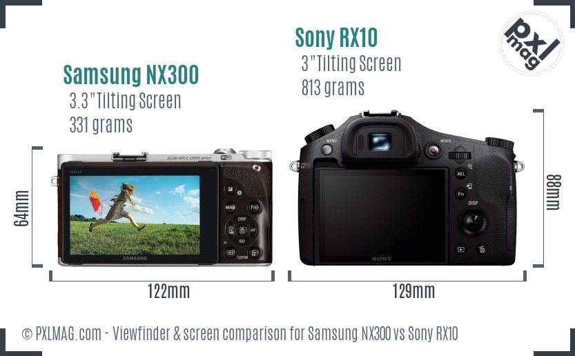 Samsung NX300 vs Sony RX10 Screen and Viewfinder comparison