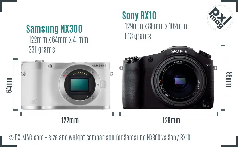 Samsung NX300 vs Sony RX10 size comparison