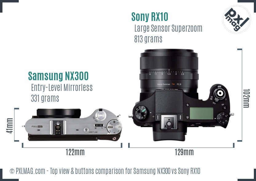 Samsung NX300 vs Sony RX10 top view buttons comparison