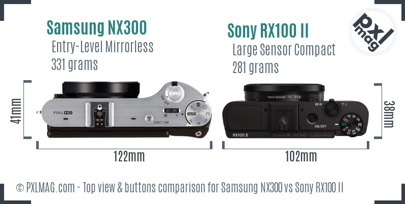 Samsung NX300 vs Sony RX100 II top view buttons comparison