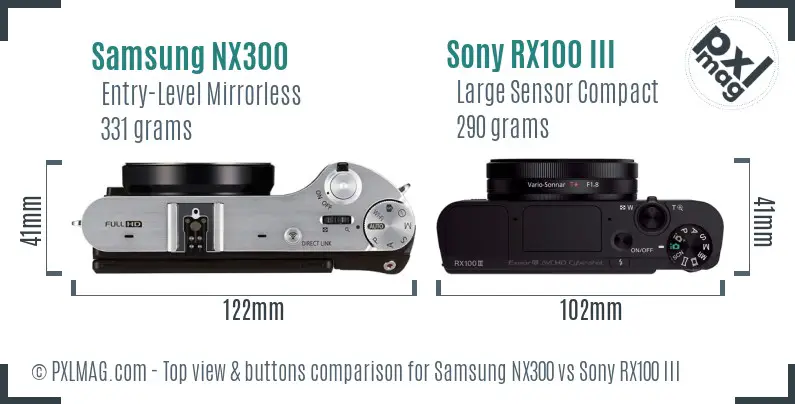 Samsung NX300 vs Sony RX100 III top view buttons comparison