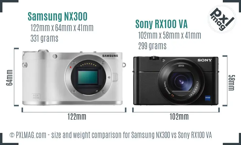 Samsung NX300 vs Sony RX100 VA size comparison