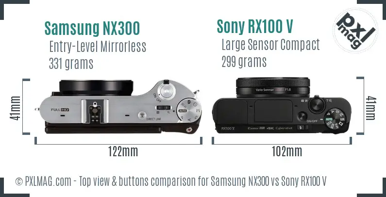 Samsung NX300 vs Sony RX100 V top view buttons comparison