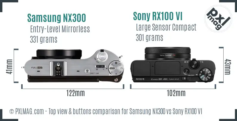 Samsung NX300 vs Sony RX100 VI top view buttons comparison