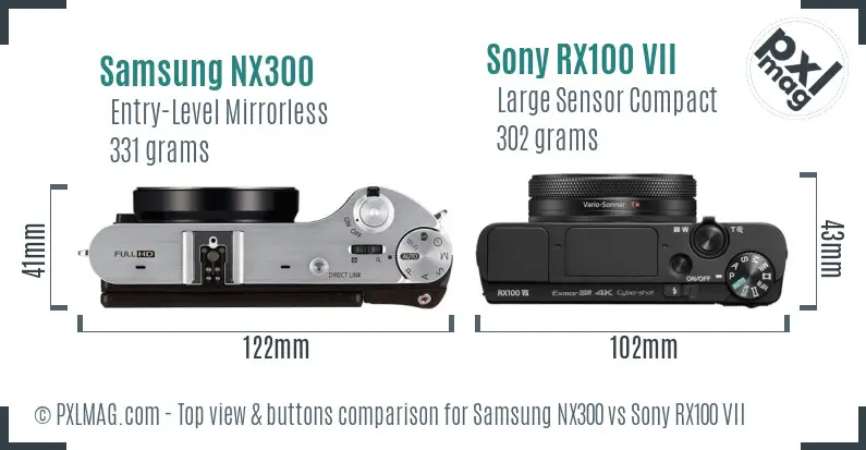 Samsung NX300 vs Sony RX100 VII top view buttons comparison