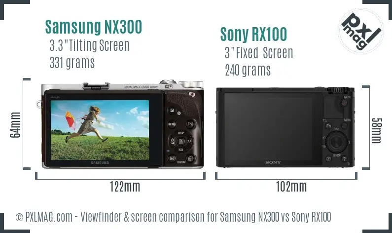 Samsung NX300 vs Sony RX100 Screen and Viewfinder comparison