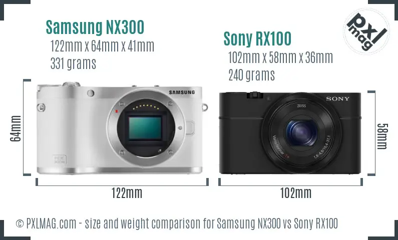 Samsung NX300 vs Sony RX100 size comparison