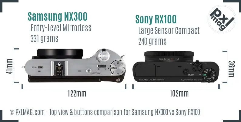 Samsung NX300 vs Sony RX100 top view buttons comparison
