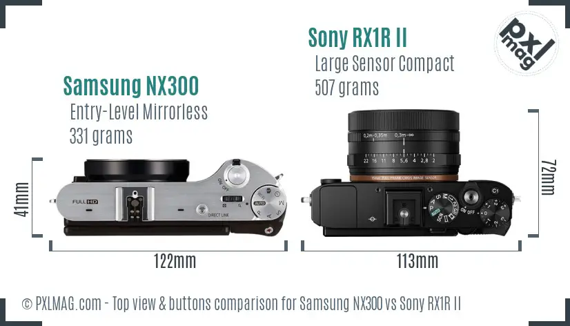Samsung NX300 vs Sony RX1R II top view buttons comparison
