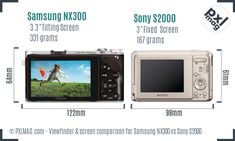 Samsung NX300 vs Sony S2000 Screen and Viewfinder comparison