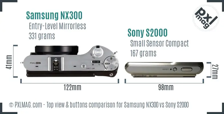 Samsung NX300 vs Sony S2000 top view buttons comparison