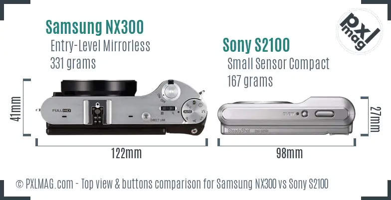 Samsung NX300 vs Sony S2100 top view buttons comparison