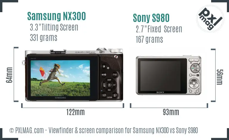 Samsung NX300 vs Sony S980 Screen and Viewfinder comparison