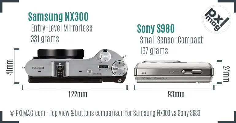 Samsung NX300 vs Sony S980 top view buttons comparison