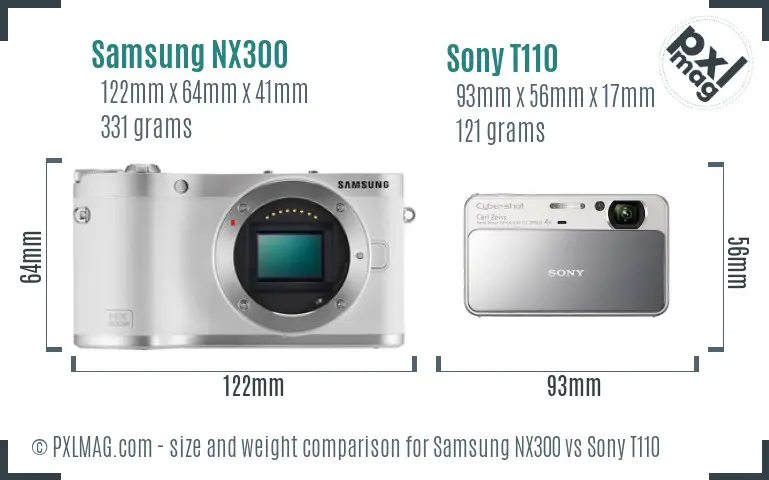 Samsung NX300 vs Sony T110 size comparison