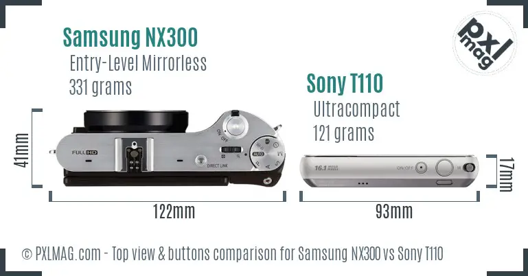 Samsung NX300 vs Sony T110 top view buttons comparison