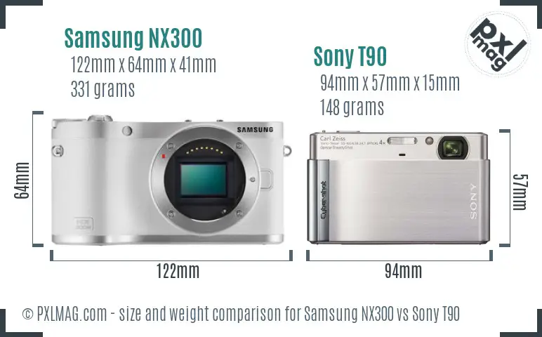 Samsung NX300 vs Sony T90 size comparison
