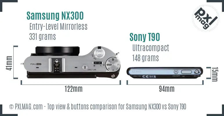 Samsung NX300 vs Sony T90 top view buttons comparison