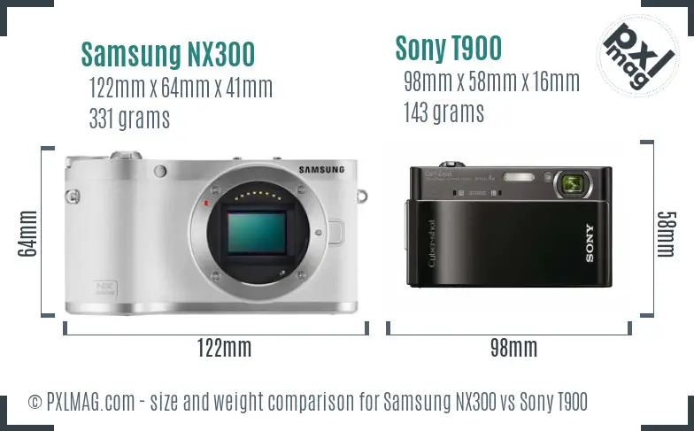 Samsung NX300 vs Sony T900 size comparison