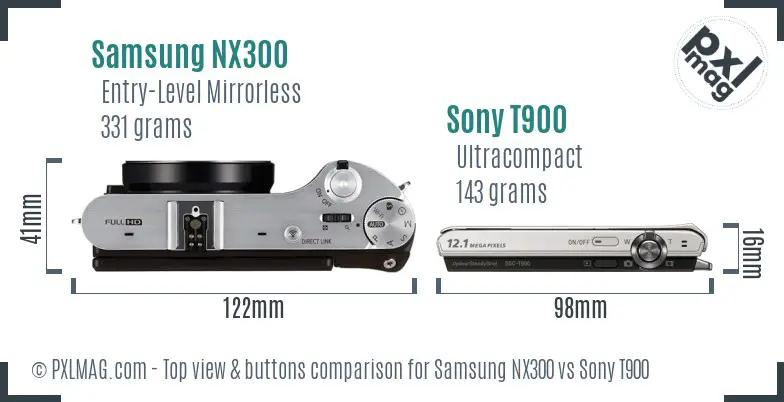 Samsung NX300 vs Sony T900 top view buttons comparison
