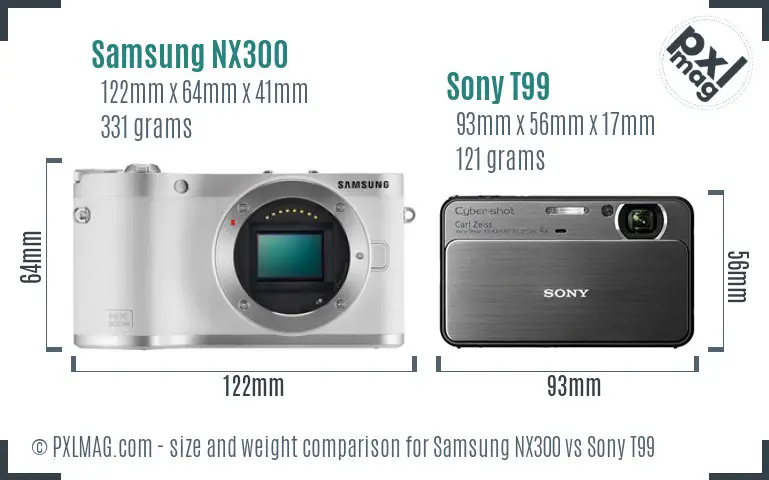 Samsung NX300 vs Sony T99 size comparison