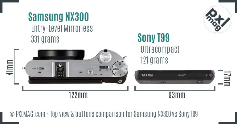 Samsung NX300 vs Sony T99 top view buttons comparison