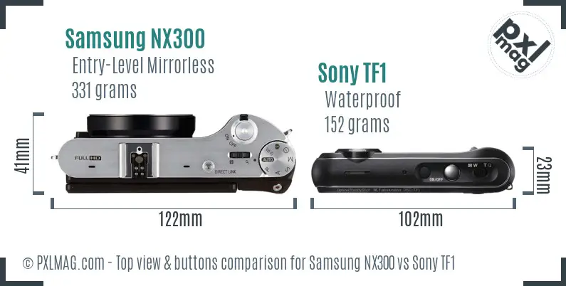 Samsung NX300 vs Sony TF1 top view buttons comparison