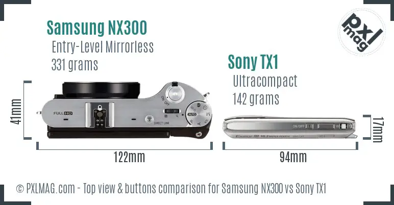 Samsung NX300 vs Sony TX1 top view buttons comparison
