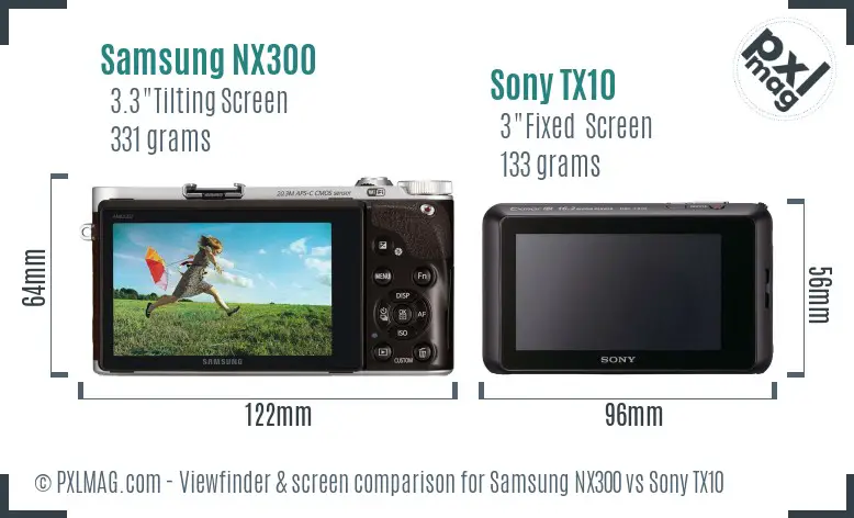 Samsung NX300 vs Sony TX10 Screen and Viewfinder comparison