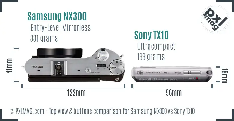 Samsung NX300 vs Sony TX10 top view buttons comparison