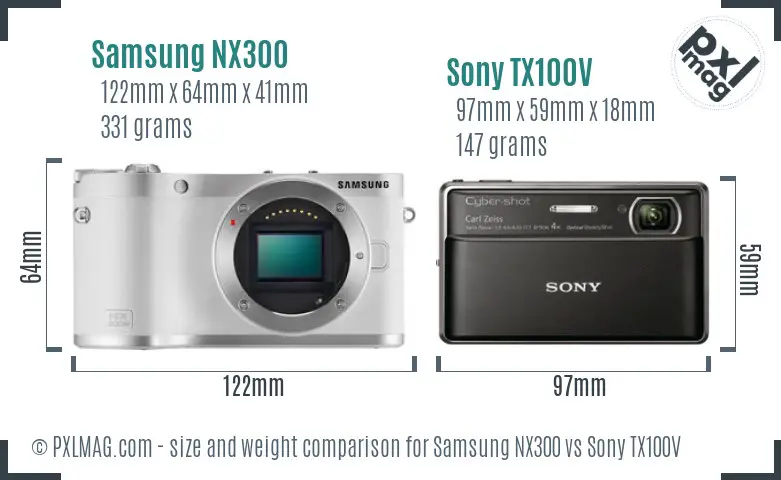 Samsung NX300 vs Sony TX100V size comparison