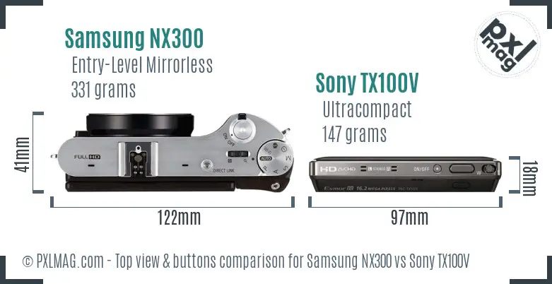 Samsung NX300 vs Sony TX100V top view buttons comparison