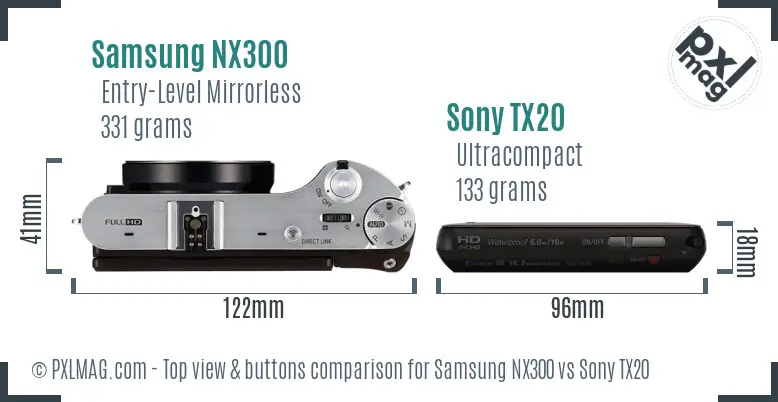 Samsung NX300 vs Sony TX20 top view buttons comparison