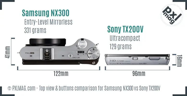 Samsung NX300 vs Sony TX200V top view buttons comparison