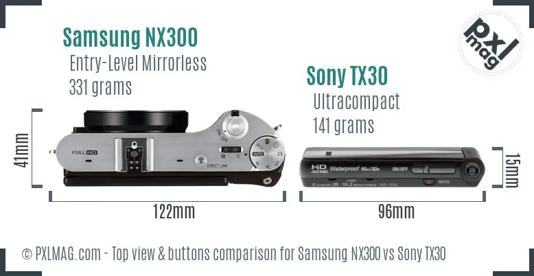Samsung NX300 vs Sony TX30 top view buttons comparison