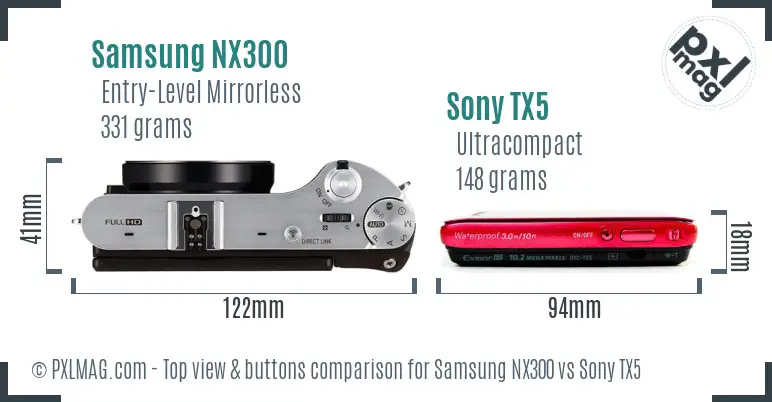 Samsung NX300 vs Sony TX5 top view buttons comparison