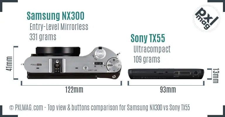 Samsung NX300 vs Sony TX55 top view buttons comparison