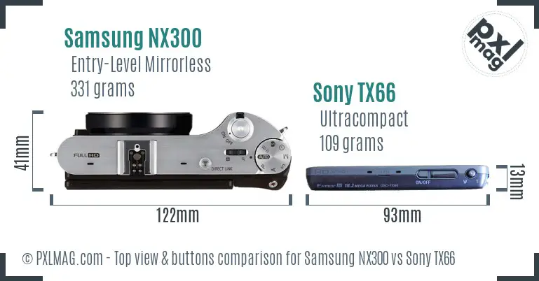 Samsung NX300 vs Sony TX66 top view buttons comparison