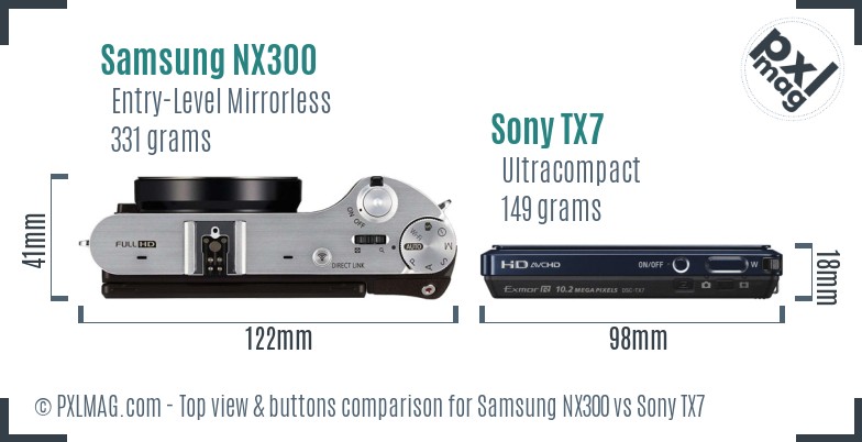Samsung NX300 vs Sony TX7 top view buttons comparison